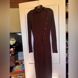 Moda International Chocolate Long Sleeveless Dress with Long Sleeve cover